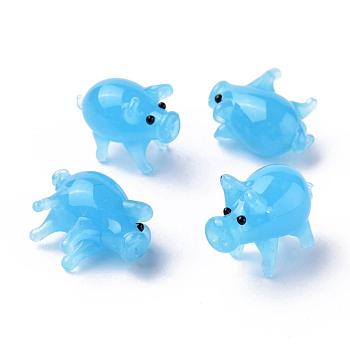 Home Decorations, Handmade Lampwork Display Decorations, 3D Piggy, Deep Sky Blue, 19x10x15mm