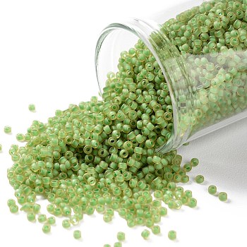 TOHO Round Seed Beads, Japanese Seed Beads, (946FM) Green Lined Citrine Matte, 15/0, 1.5mm, Hole: 0.7mm,  about 3000pcs/10g