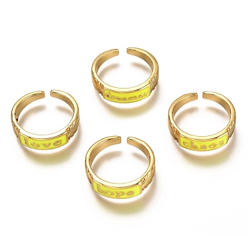 Brass Enamel Cuff Rings, Open Rings, Word, Real 18K Gold Plated, Long-Lasting Plated, Yellow, US Size 6, Inner Diameter: 17mm