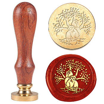 Wax Seal Stamp Set, Sealing Wax Stamp Solid Brass Heads with Wood Handles, for Envelopes Invitations, Gift Card, Tree, 83x22mm, Stamps: 25x14.5mm