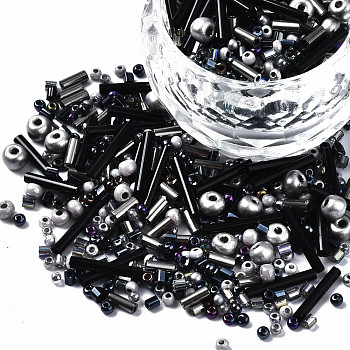 Glass Seed Beads, Mixed Style, Mixed Shapes, Black, 1~7x2~4mm, Hole: 0.7~1mm, about 450g/pound