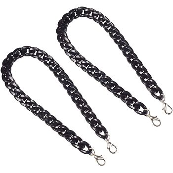 Resin Bag Strap Chains, Curb Chains, with Iron Lobster Claw Clasps, for Bag Straps Replacement Accessories, Black, 608x21x7mm, 2pcs/box