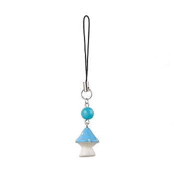 Opaque Resin Pendant Decorations, with Natural Dyed Jade, Mushroom, Light Sky Blue, 100mm