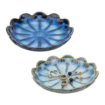 2Pcs 2 Colors Porcelain Jewelry Dish, Ring Holder Dish, Flambed Glazed Lotus Shape Jewelry Organizer Tray, Trinket Jewelry Holder Home Decor for Earrings, Necklace, Mixed Color, 114x22mm, Inner Diameter: 83.5mm, 1pc/color