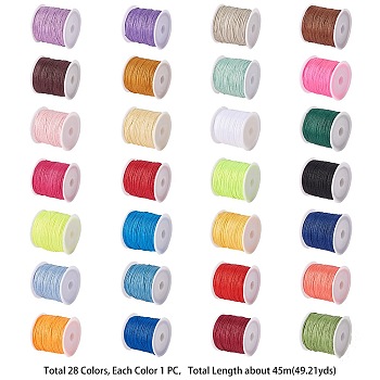 Nylon Thread, Nylon String Jewelry Bead Cord for Custom Woven Jewelry Making, Mixed Color, 0.8mm, about 45m/roll, 28colors, 1roll/color, 28rolls/set