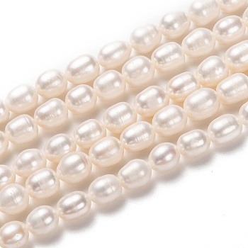Natural Cultured Freshwater Pearl Beads Strands, Rice, Bisque, 7~10x7~8mm, Hole: 0.6mm, about 39~40pcs/strand, 14.17~14.65 inch(36~37.2cm)