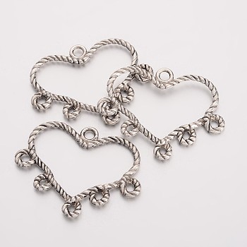 Chandelier Components, Lead Free and Cadmium Free, Valentine's Day Jewelry Ornaments, Heart Alloy Pendant, Antique Silver Color, about 29mm long,34mm wide,2mm thick,hole:2mm