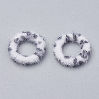 Faux Mink Fur Covered Linking Rings, with Aluminum Bottom, Ring, Platinum, Light Steel Blue, 27x4mm