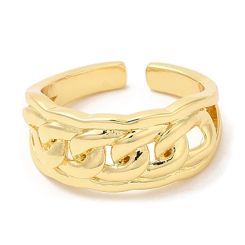 Rack Plating Brass Curb Chains Open Cuff Rings, Real 16K Gold Plated, US Size 7 1/4(17.5mm)