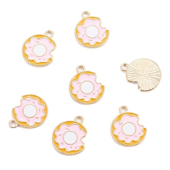 Light Gold Plated Alloy Enamel Pendants, Donut, Pink, 18.5x14.5x1.2mm, Hole: 1.8mm