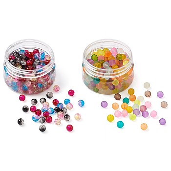 Transparent Frosted Glass Beads and Two Tone Crackle Glass Beads, Round, Mixed Color, 8mm, Hole: 1~1.6mm, 400pcs/set