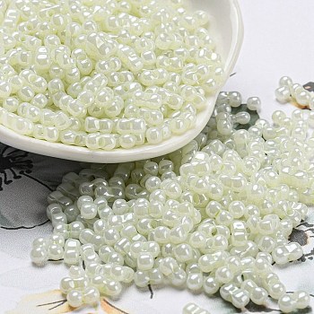 Glass Seed Beads, Opaque Colours Luster, Peanut, Mint Cream, 6x3x3mm, Hole: 1.2mm, about 4000pcs/pound