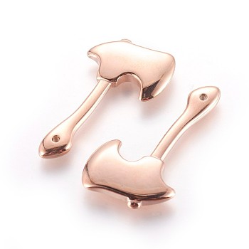 304 Stainless Steel Pendants, Axe, Rose Gold, 39x22.5x4mm, Hole: 2mm