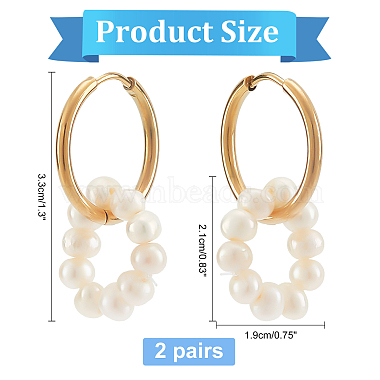 2 Pairs Natural Pearl Beaded Ring Dangle Hoop Earrings for Girl Women(EJEW-NB0001-06)-2