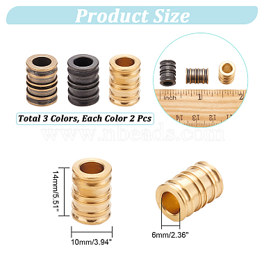 6Pcs 3 Colors Groove Column Shaped Brass Beads(KK-NB0002-99)-2