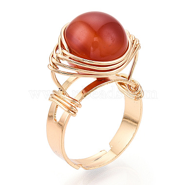 Natural Howlite & Citrine & Tiger Eye & Natural Carnelian & Amethyst & Lapis Lazuli Round Finger Rings(RJEW-T019-01-KC-1)-2