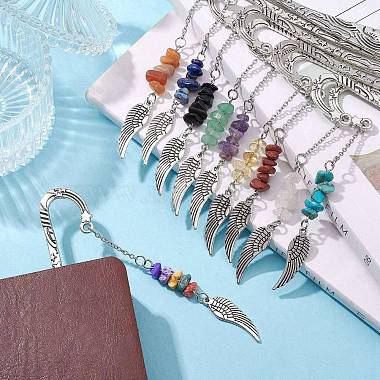Natural Gemstone & Glass Chip Pendant Bookmark with Alloy Wing(AJEW-JK00241)-4
