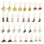 16 Pairs 16 Styles Alloy Enamel with Iron Dangle Earrings, Horse/Cowboy Hat/Cowboy Boots, Golden, 32~52mm, 1 pair/style(EJEW-HS00013)