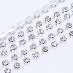 Brass Rhinestone Strass Chains, Rhinestone Cup Chains, Silver Color Plated, Crystal, 2.6mm, about 10yards/bundle(CHC-T004-SS10-01S)