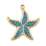304 Stainless Steel Enamel with Glitter Powder Pendants, Starfish Charms, PVD Vacuum Plating, Real 18K Gold Plated, 23.5x21.56x2mm, Hole: 1.4mm(STAS-Z186-20G)
