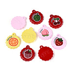 Printed Opaque Acrylic Pendants, Bottle Cap Charms, Mixed Color, 40.5~41x35~35.5x6.5~7mm, Hole: 2.5mm(MACR-N018-12)