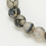 Natural Grey Agate Beads Strands, Round, Gray, 12mm, Hole: 1mm(G-G390-12mm-07)