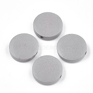 Painted Natural Wood Beads, Flat Round, Light Grey, 15~15.5x4mm, Hole: 1.8mm(WOOD-S049-02B-07)
