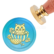 Brass Wax Seal Stamp with Handle, for DIY Scrapbooking, Cat Pattern, 3.5x1.18 inch(8.9x3cm)(AJEW-WH0184-0286)