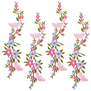 4Pcs Polyester Embroidered Sew on/Iron on Collar Decoration, with Hot Melt Adhesive Back, Neckline Trim Clothes Sewing Applique Edge, Flower & Butterfly, Light Sky Blue, 268x76x1.5mm(DIY-GF0006-08D)