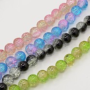 Two Tone Crackle Glass Beads Strands, Round, Mixed Color, 6mm, Hole: 1.3~1.6mm, about 133pcs/strand, 31.4 inch(CCG-Q002-6mm-M)