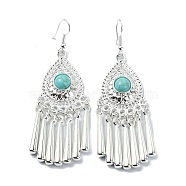 Silver Alloy Chandelier Earrings with Synthetic Turquoise, Bohemia Long Drop Earrings, Triangle, 79x24.5mm(EJEW-D092-01B-S)