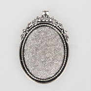 Tibetan Style Alloy Pendant Cabochon Bezel Settings, Cadmium Free & Lead Free, Oval, Antique Silver, Oval Tray: 40x30mm, 56x35~36x2mm, Hole: 4mm, about 90~100pcs/1000g(TIBEP-N003-40AS)