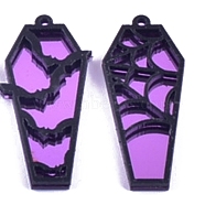 Halloween Spider Web Bat Coffin Shaped Acrylic Pendants, Orchid, 47x20mm(PW-WG5541A-06)