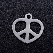 201 Stainless Steel Charms, Heart with Peace Sign, Stainless Steel Color, 11.5x12x1mm, Hole: 1.5mm(STAS-Q201-JN319-1)