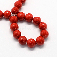 Natural Dyed Mashan Jade Gemstone Bead Strands, Round, Red, 16mm, Hole: 1.5mm, about 25pcs/strand, 15.7 inch(X-G-R272-16mm-01)
