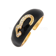 Number 3 Brass Micro Pave Clear Cubic Zirconia Open Cuff Rings, Enamel Ring for Women, Lead Free & Cadmium Free, Black, 9mm, Adjustable(RJEW-U009-02A-G)