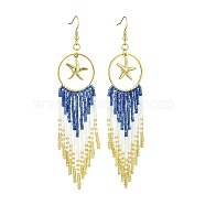 Ring with Starfish Tassel Glass Seed with Brass Dangle Earrings, Golden, 115x26mm(EJEW-MZ00145)