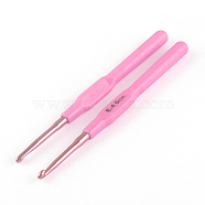 Aluminum Crochet Hooks with Plastic Handle Covered, Pearl Pink, Pin: 4.0mm, 140x9x7.5mm(TOOL-R052-04)