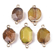 Natural Agate Links Connectors, Light Gold Tone Brass Edge, Faceted Oval, Light Khaki, 25x15x6mm, Hole: 2mm(G-T131-109C)