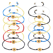 10Pcs 5 Colors Alloy Sunflower Link Bracelets Set, Braided Adjustable Bracelets, Mixed Color, Inner Diameter: 3/4 inch(2cm)~3-1/8 inch(8cm), 2Pcs/color(BJEW-FI0001-62)