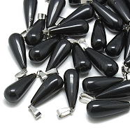 Natural Black Stone Pendants, with Stainless Steel Snap On Bails, Drop, 28~30x10~12mm, Hole: 6x4mm(G-T081-28)