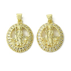 Brass Micro Pave Cubic Zirconia Pendants, Real 18K Gold Plated, Oval, 25x19.5x4.5mm, Hole: 4x3mm(KK-H472-53H-G)