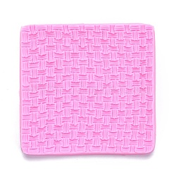 DIY Sweater Stitch Texture Food Grade Silicone Molds, Fondant Impression Mat Mold, for Cupcake Cake Decoration, Rectangle, Hot Pink, 101x97x7.5mm(DIY-B034-06)