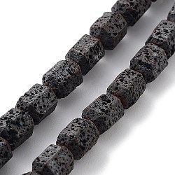 Natural Lava Rock Beads Strands, Frosted, Hexagon, 7~9x6.5x6mm, Hole: 1mm, about 48pcs/strand, 15.55''(39.5cm)(G-H303-C07)