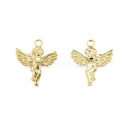 Ion Plating(IP) 201 Stainless Steel Pendants, Angel, Real 18K Gold Plated, 23x20x2.5mm, Hole: 2mm(STAS-N098-237LG)