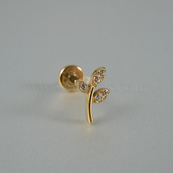 G23 Titanium Alloy Pave Clear Cubic Zirconia Labrets, Leaf, Golden, 8mm, Pin: 1.2mm(FS-WG13971-06)