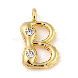 Rack Plating Brass Micro Pave Cubic Zirconia Pendants, Cadmium Free & Lead Free, Long-Lasting Plated, Real 18K Gold Plated, Letter B, 23.5x14x5mm, Hole: 3mm(KK-A200-24G-B)