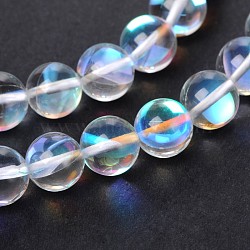 Synthetical Moonstone Round Beads Strands, Holographic Beads, Dyed, Clear, 6mm, Hole: 1mm, about 64pcs/strand, 15.5 inch(X-G-M049-6mm-02J)