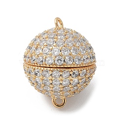 Brass Micro Pave Cubic Zirconia Magnetic Clasps, Round, Real 18K Gold Plated, 16x12.5mm, Hole: 1mm(KK-U052-15G)