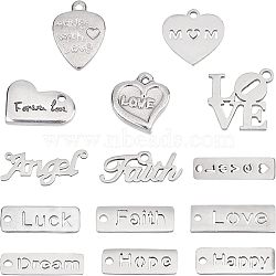 304 Stainless Steel Pendants,  Rectangle with Word, Stainless Steel Color, 74x72x17mm, 14pcs/box(STAS-NB0004-36P)